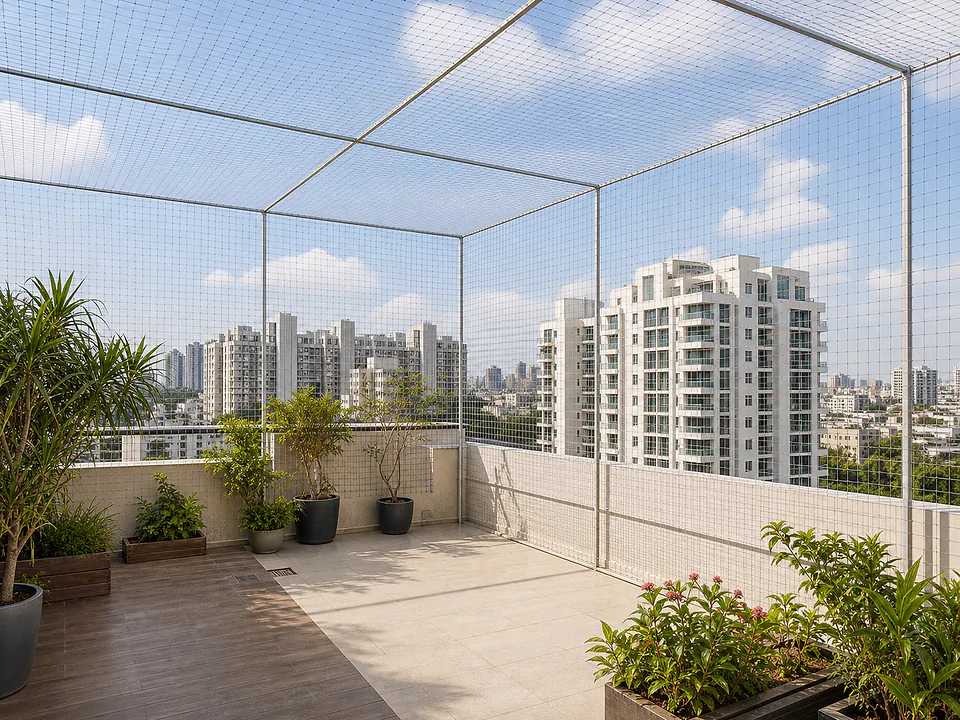 Terrace Cricket Nets — Enclose a rooftop for practice — nothing leaves the terrace, including the ball.